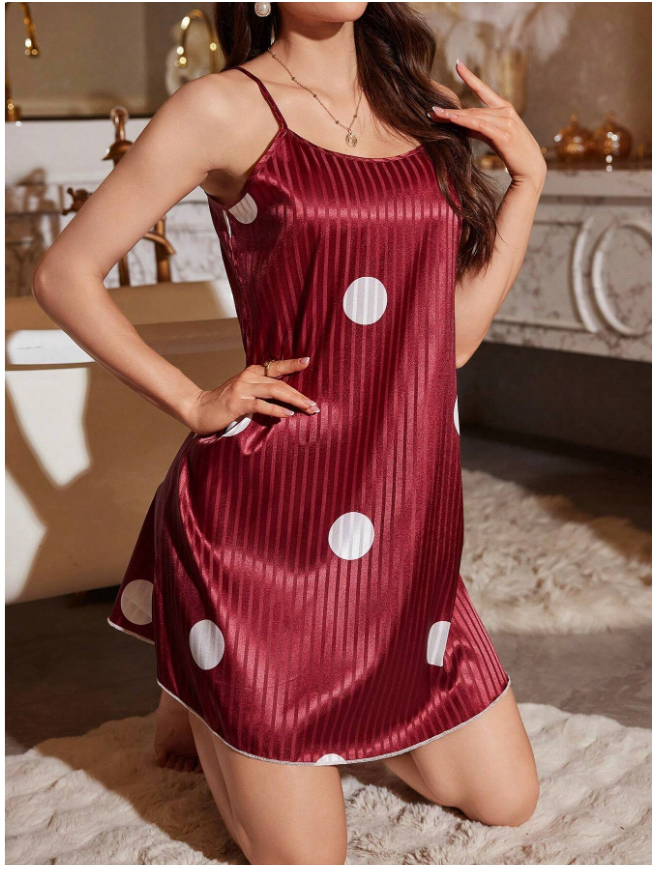 Women's Polka Dot Print Satin Slip Nightgown