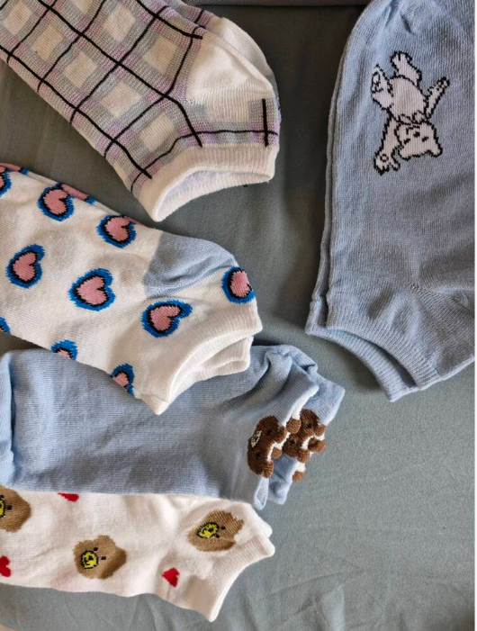 1/5pairs Cute Cartoon Bear And Heart Design Comfortable Short Socks