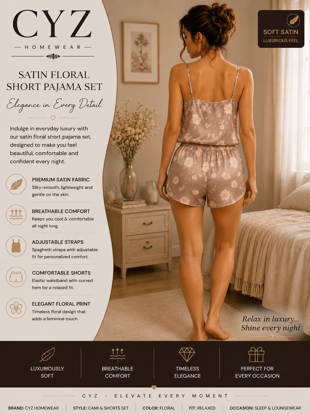 CYZ Blush Garden Satin Pajama Set