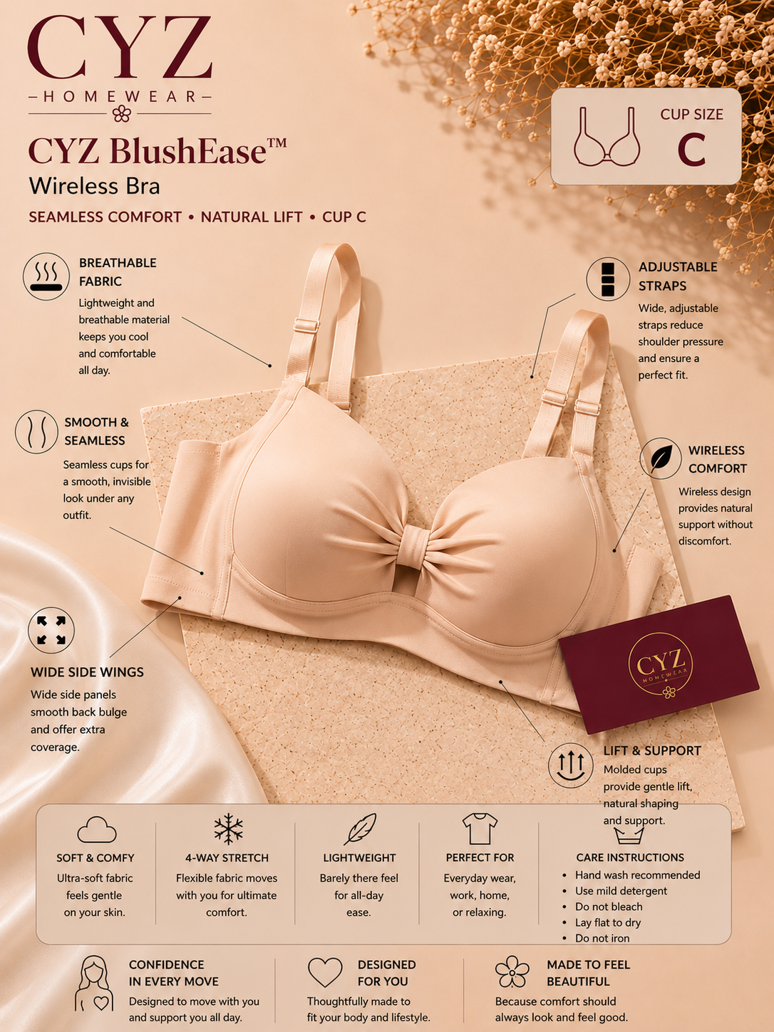 CYZ lovely ™ Wireless Bra  Gracefully Sculpted for Everyday Luxury