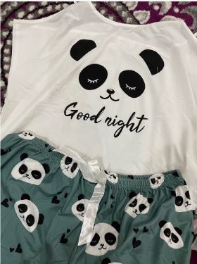 Ladies' Panda & Letter Print Cami Top And Shorts Pajama Set