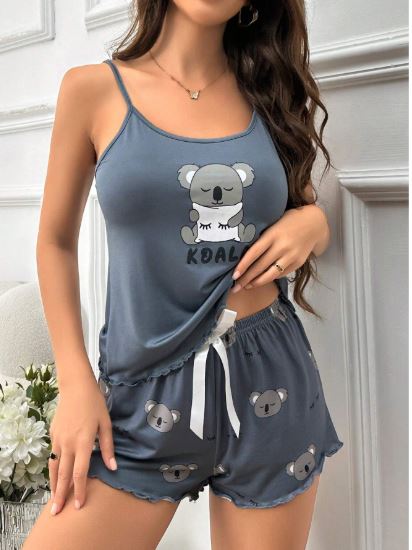 Koala & Letter Printed Sleeveless Top And Shorts Pajama Set