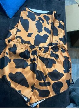 Cow Print Satin PJ Set / Pajama Set