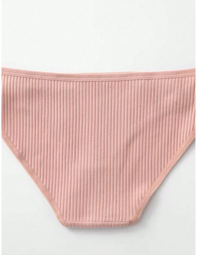 5pcs/Pack New Threaded Women's Triangle Panties, Solid Color Low Waist Breathable Double-Layered Crotch Lace Underwear