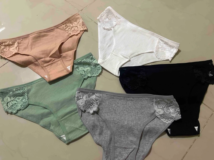 5pcs/Pack New Threaded Women's Triangle Panties, Solid Color Low Waist Breathable Double-Layered Crotch Lace Underwear