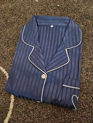 Striped Jacquard Contrast Piping Satin PJ Set / Pajama Set