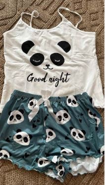 Ladies' Panda & Letter Print Cami Top And Shorts Pajama Set