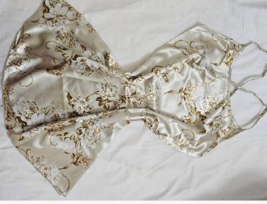 Floral Printed Satin Cross Back Strap Cami Pajama Dress For Sleepwear