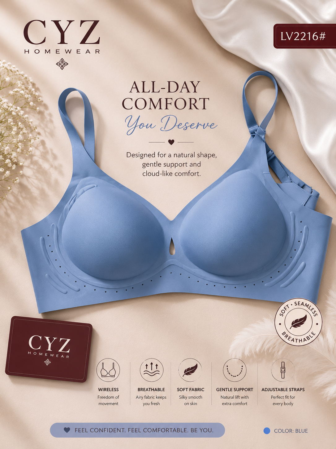 CYZ Air Flex™ Seamless Wireless Cooling Bra – Ultra Soft Breathable Everyday Comfor