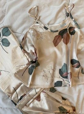CoupledUp Floral Print Satin Cami Top & Pants PJ Set / Pajama Set