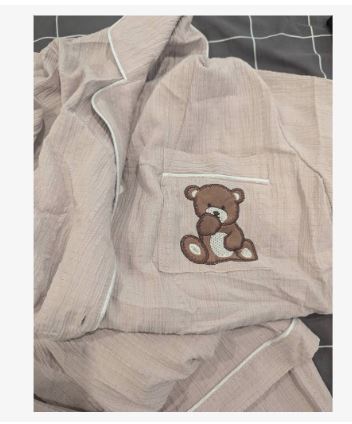 Coupled Up Ladies' Pocket Teddy Bear Embroidery Contrast Trim Short Sleeve Top And Pants Pajama Set