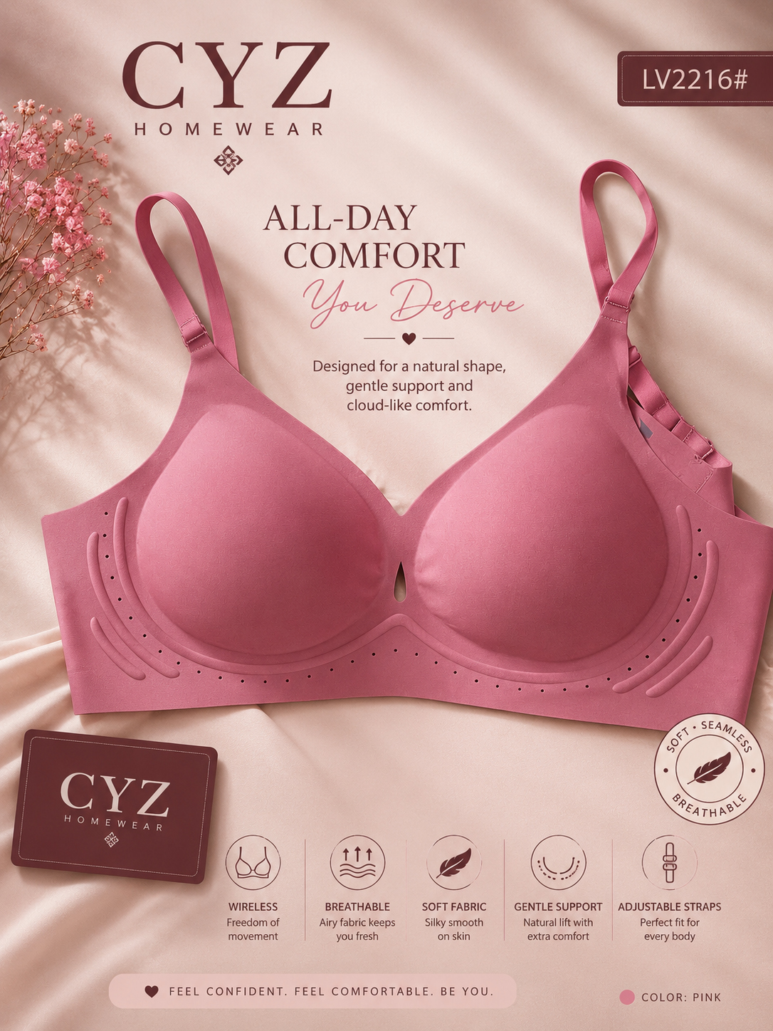 CYZ Air Flex™ Seamless Wireless Cooling Bra – Ultra Soft Breathable Everyday Comfor