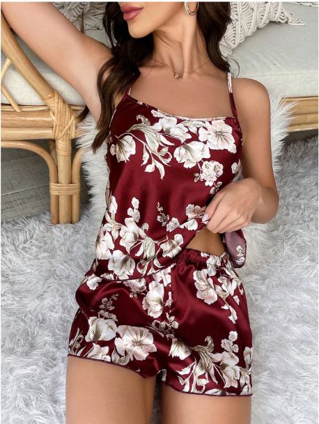 Floral Print Satin PJ Set / Pajama Set