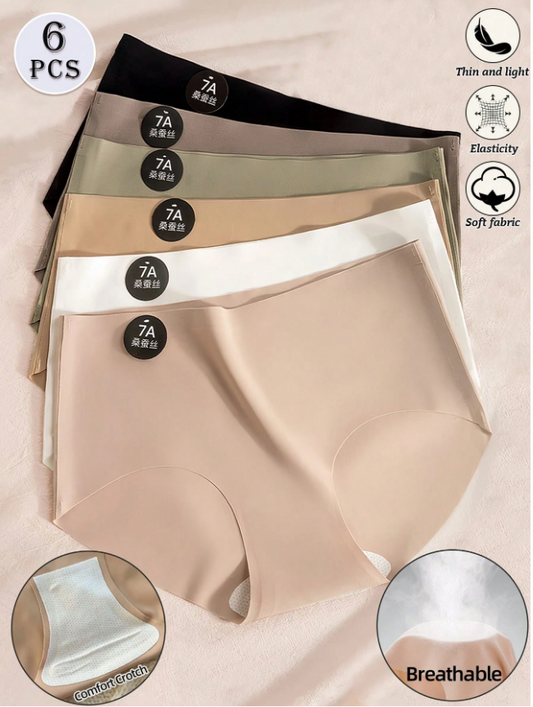 6pcs Set Seamless Ice Silky Panties For Women Sexy Traceless Lingerie Comfort Low Waist Underwear Women Solid Color Thin Cozy Briefs 7A Invisible Stretch Fabric Women Panty Smooth Feeling Breathable Boyshorts Underwear Shorts