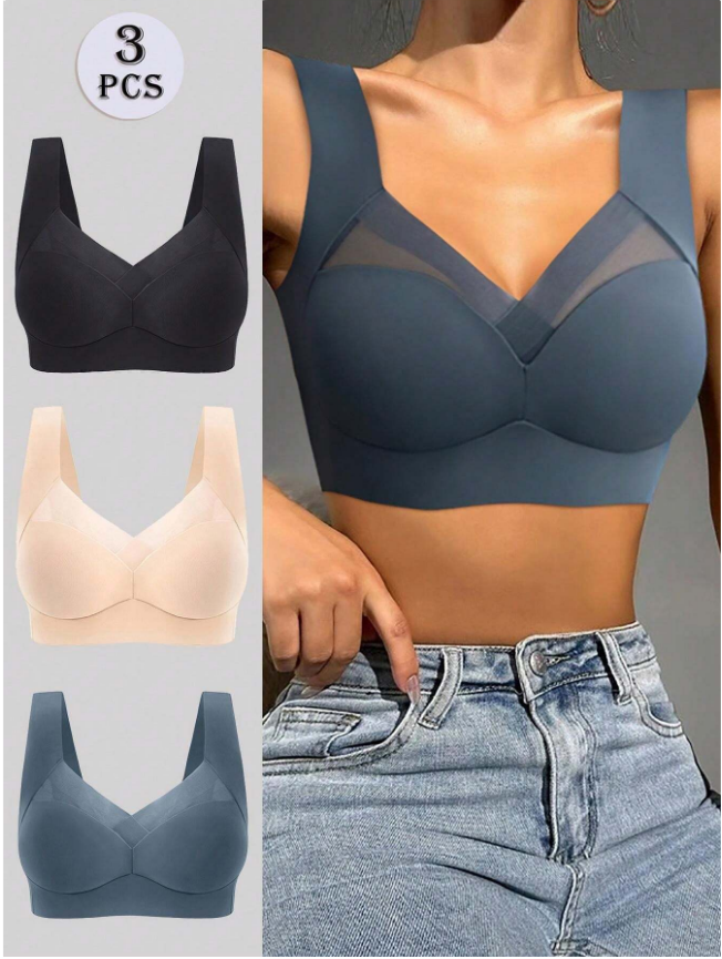 3pcs Seamless Backless Camisole Bras, Wireless Sports Bras, Sexy Undershirt Bras