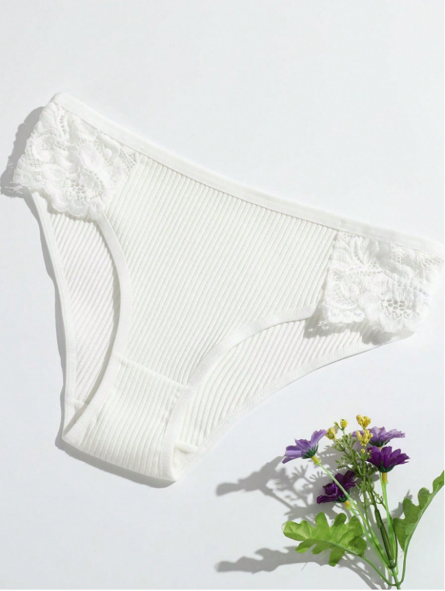 5pcs/Pack New Threaded Women's Triangle Panties, Solid Color Low Waist Breathable Double-Layered Crotch Lace Underwear