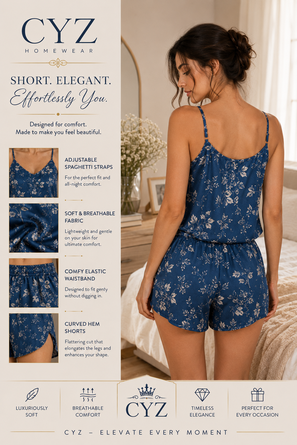 CYZ Premium Satin Floral Short Pajama Set – Soft Luxury Sleepwear