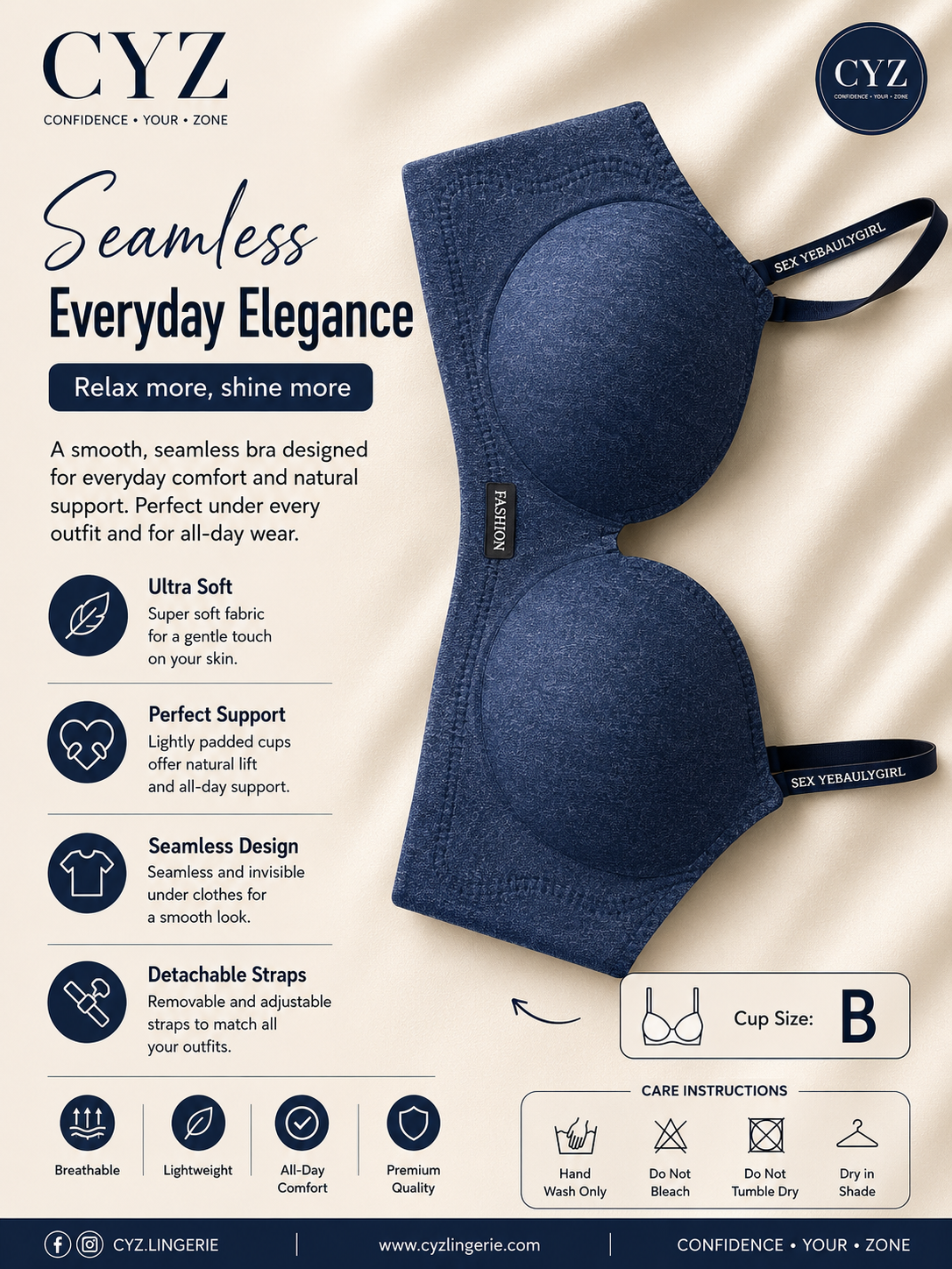 CYZ Seamless Half Push-Up Bra – B Cup Size | Ultra-Soft Wireless Everyday Support Bra for Natural Lift & Invisible Comfort