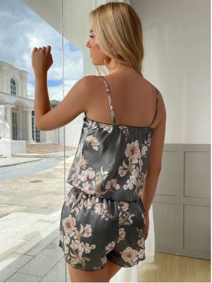Floral Print Satin PJ Set / Pajama Set