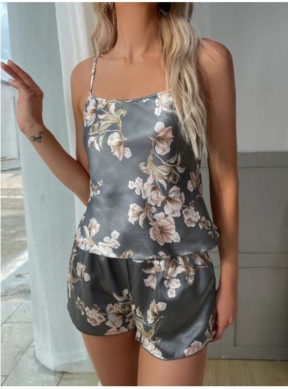 Floral Print Satin PJ Set / Pajama Set