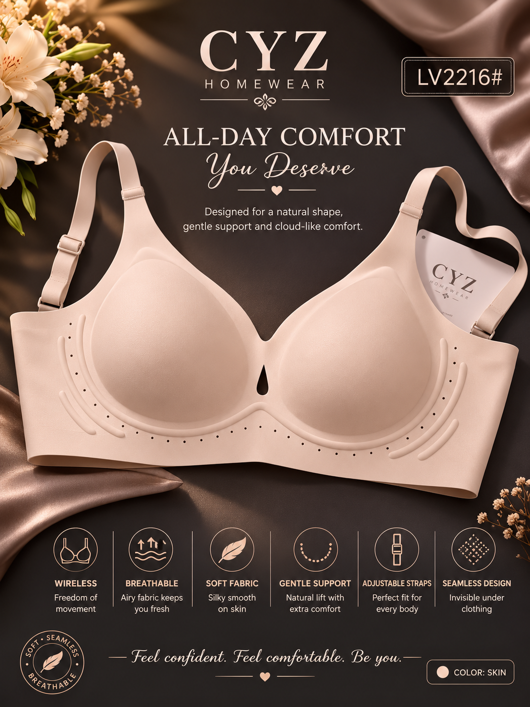 CYZ Air Flex™ Seamless Wireless Cooling Bra – Ultra Soft Breathable Everyday Comfor