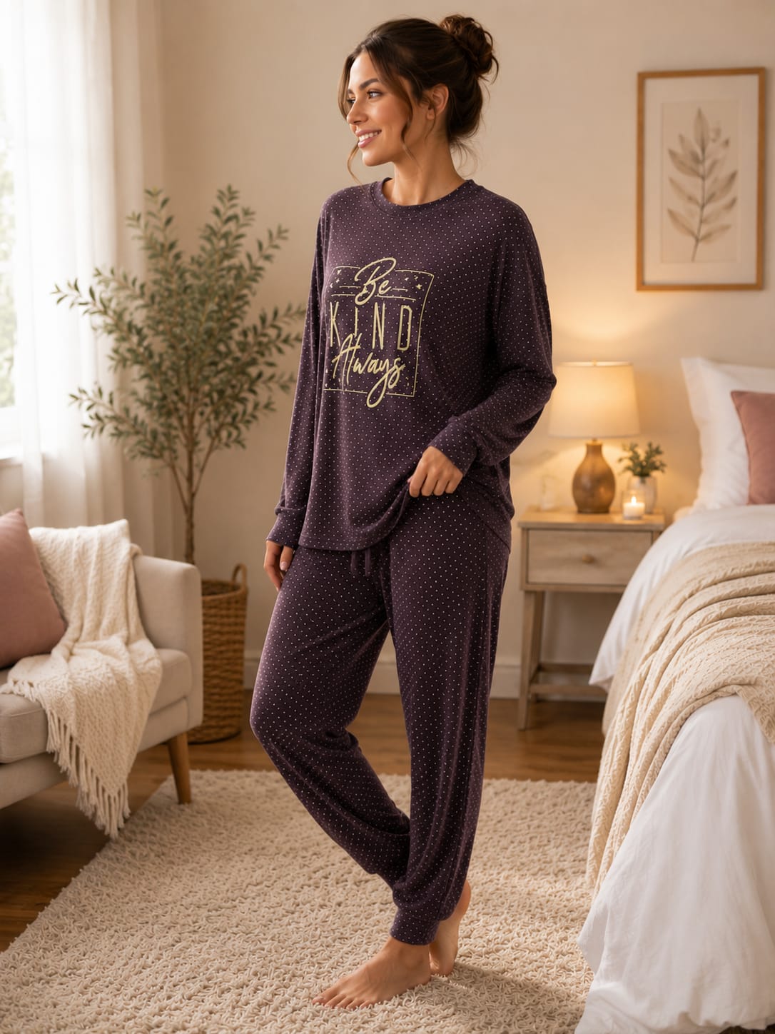 women’s plush velvet pajama set, featuring a long-sleeve top