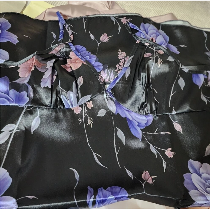 LuxeNights Elegant Middle East Floral Printed Slip Sleep Dress For Women Luxeloungewear ,Vacation