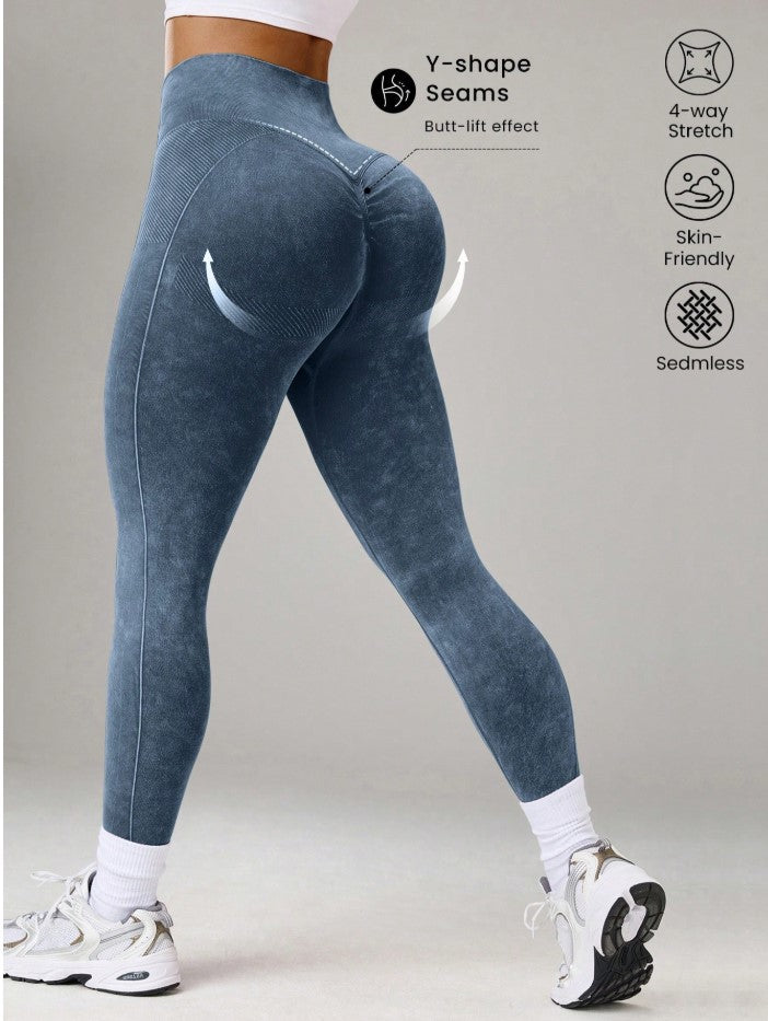 Core Rhythm Seamless High Elasticity Yoga Exercise Sports Criss-Cross Waist Sandwashed Sports Leggings